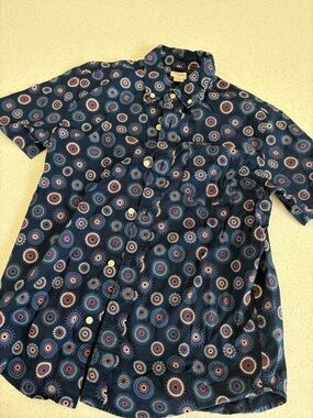 Crewcuts Navy Short-Sleeve Button-Down Shirt with Radial Medallion Print